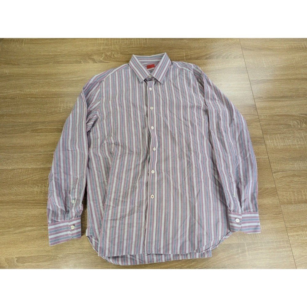 Isaia Shirt Mens 18-45 Long Sleeve Button Up Pink Woven Cotton Italian